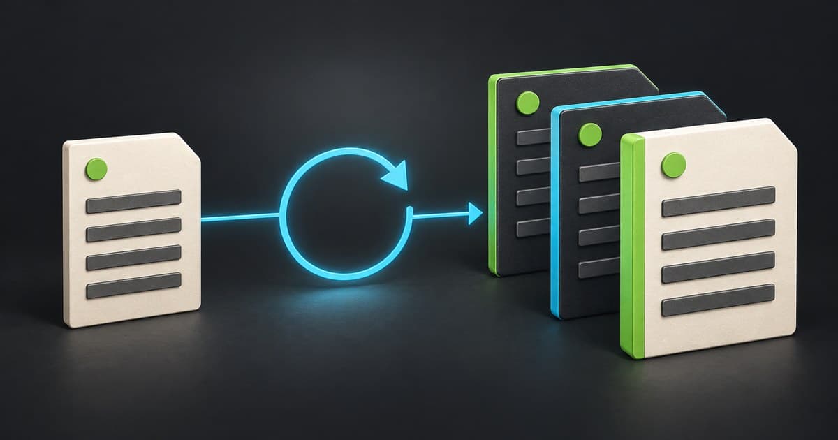One work order passing through a cyan retry loop and emerging as three duplicate task cards
