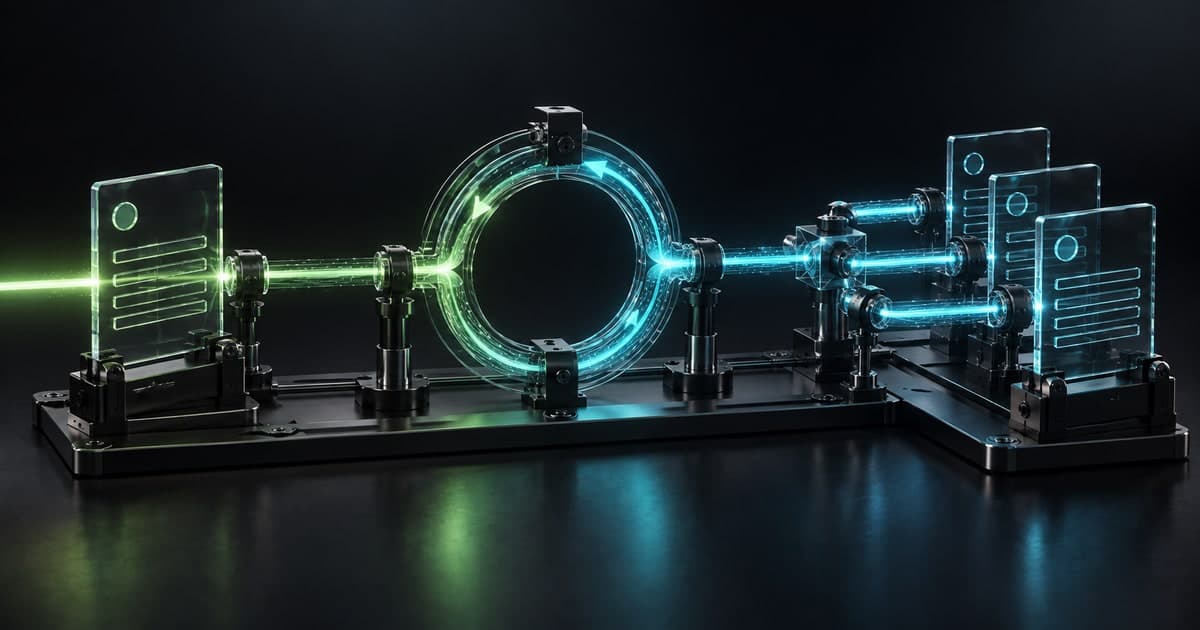 A glass work-item plate connected through a green and cyan retry loop to three duplicate plates on a dark metal frame