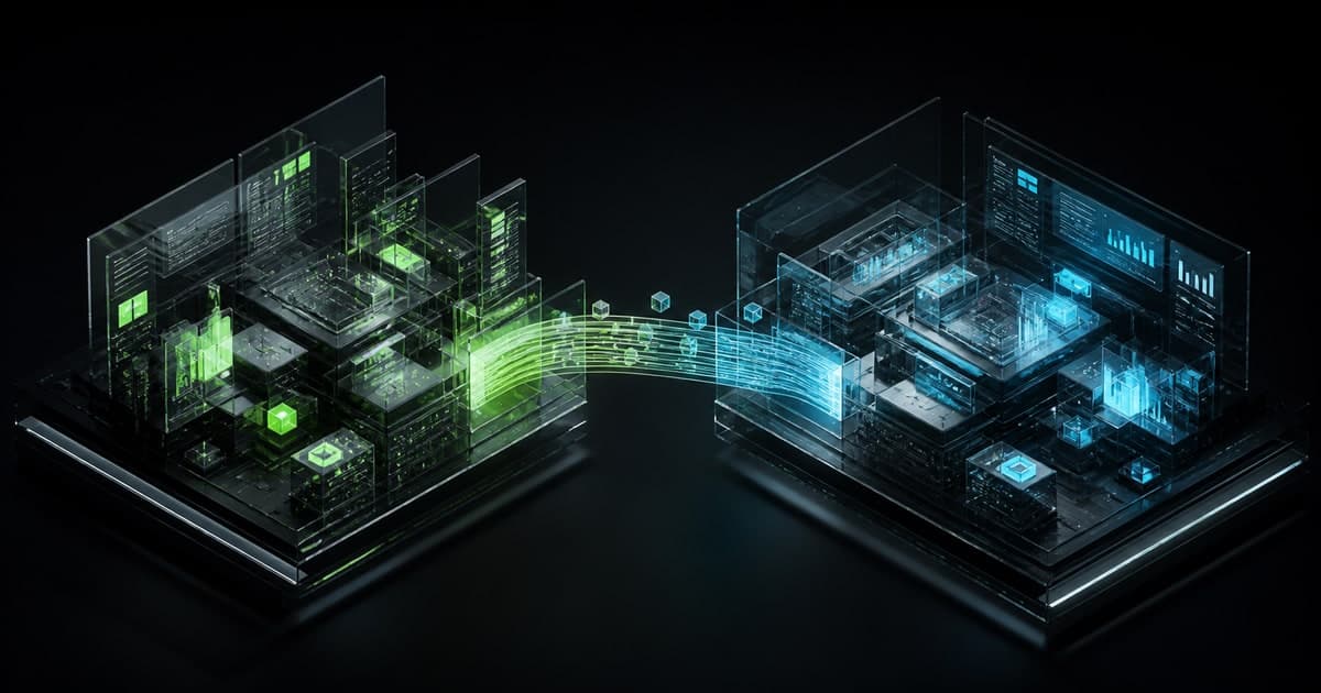 Production and preview environments connected by a controlled validation bridge